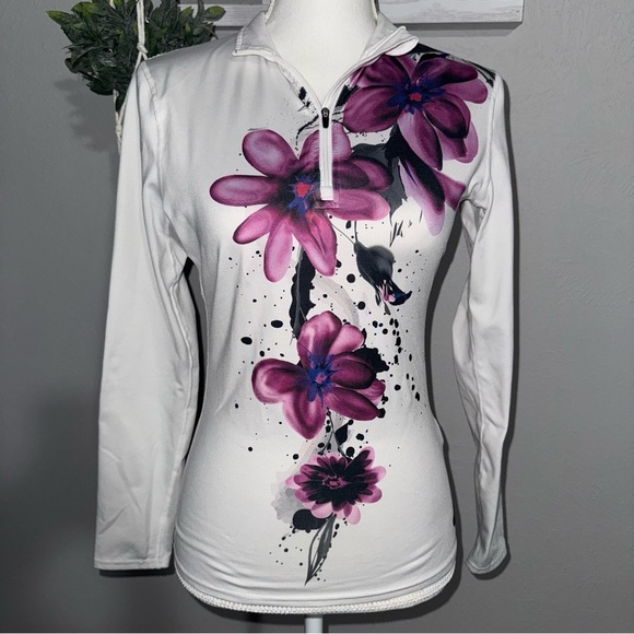 Hot Chillys Women’s Long Sleeve Base Layer Shirt 1/4  zip White Purple Small - Picture 1 of 13